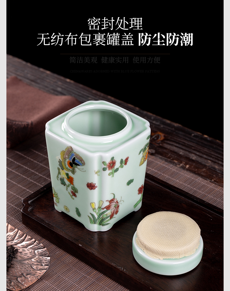 Big yards, celadon ceramic tea set portable pu - erh tea storage box storage tanks seal tank large caddy fixings