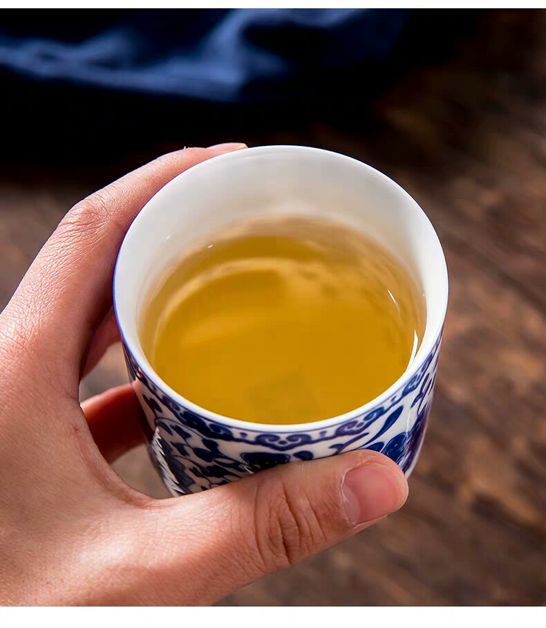 Blower, kung fu tea cups of jingdezhen ceramic cup with single with blue water home tea cups of tea cups