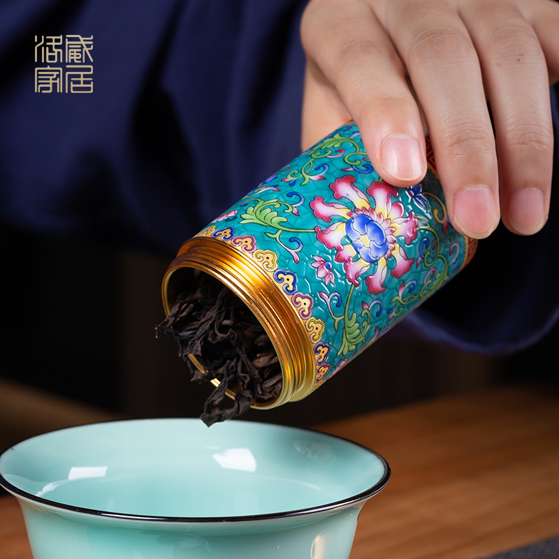 Blower, caddy fixings jingdezhen ceramic colored enamel small mini seal pot store household receives portable travel