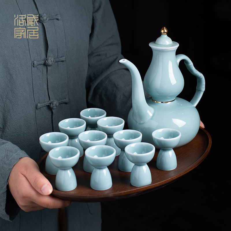 Wine, liquor suit of jingdezhen ceramic high - grade glass small household China creative wind a small handleless Wine cup of Wine