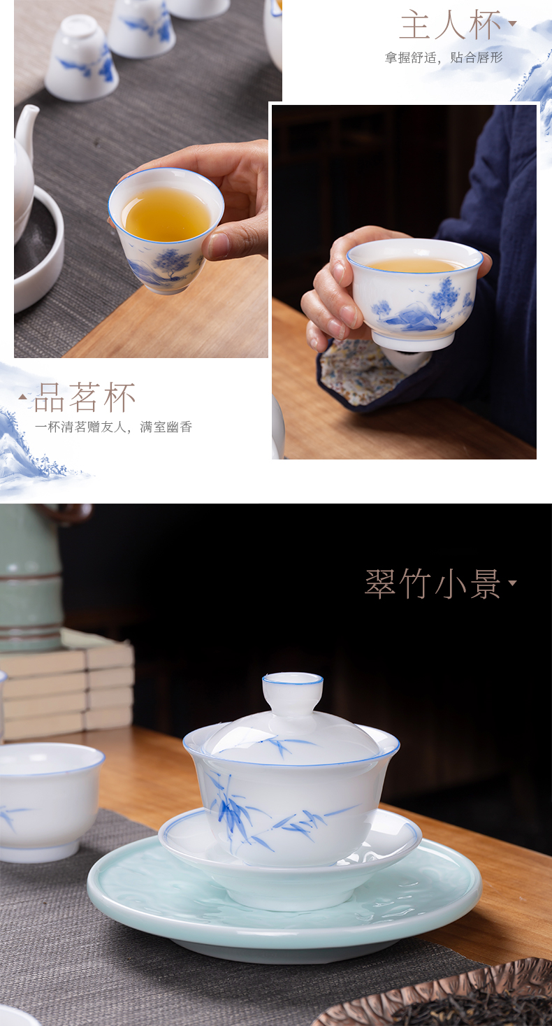 Touch the floor clearance 】 【 tea set a complete set of blue and white porcelain teapot kung fu tea tureen suit the teapot