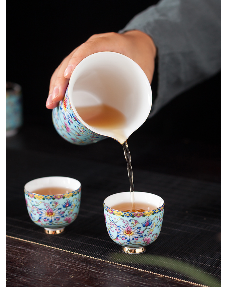 Colored enamel kung fu tea set a visitor household dry terms plate of jingdezhen ceramic high - grade tea teapot teacup