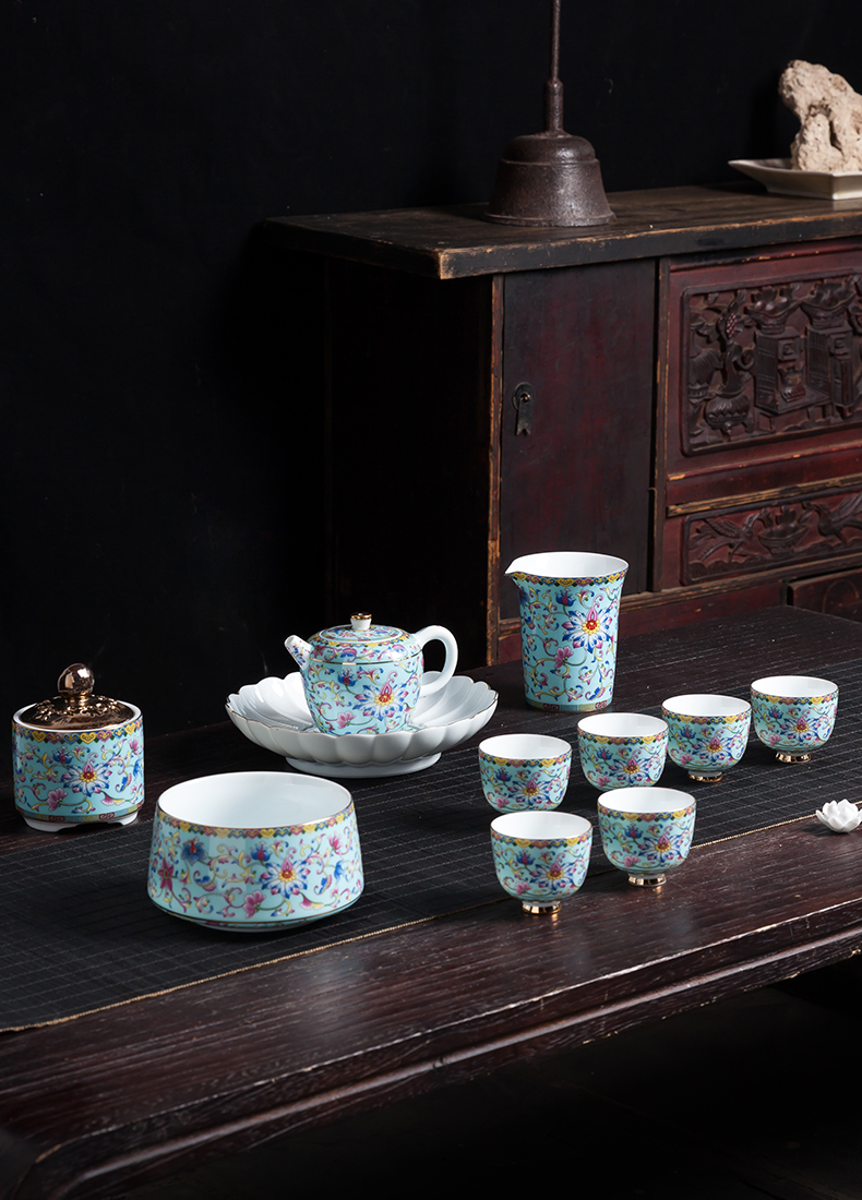 Colored enamel kung fu tea set a visitor household dry terms plate of jingdezhen ceramic high - grade tea teapot teacup