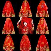 Wedding supplies festive Chinese style Xiuhe bride red hijab lace Hipa golden silk rose tassel wedding red veil