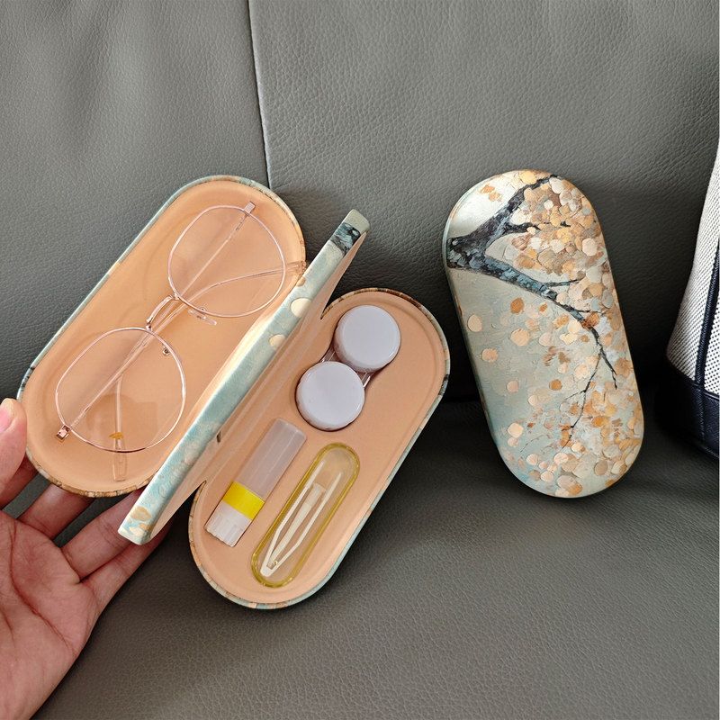 Creative Double-Layered Glasses Case, Portable, Pressure-Resistant, High-Looking, Multi-Functional Two-In-One Storage Box for Myopia Glasses and Contact Lenses