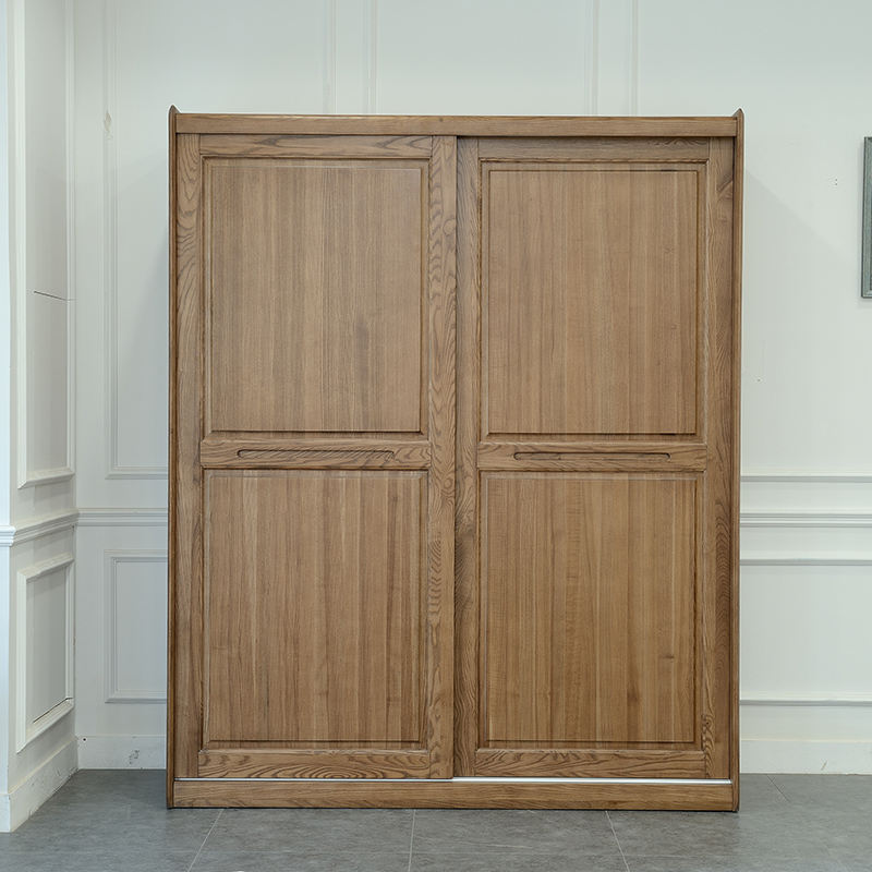 Jiuxiang Nordic Ash Wood Wardrobe Wardrobe Sliding Door Sliding Door 2 Doors Cabinet Modern Simple Bedroom Furniture
