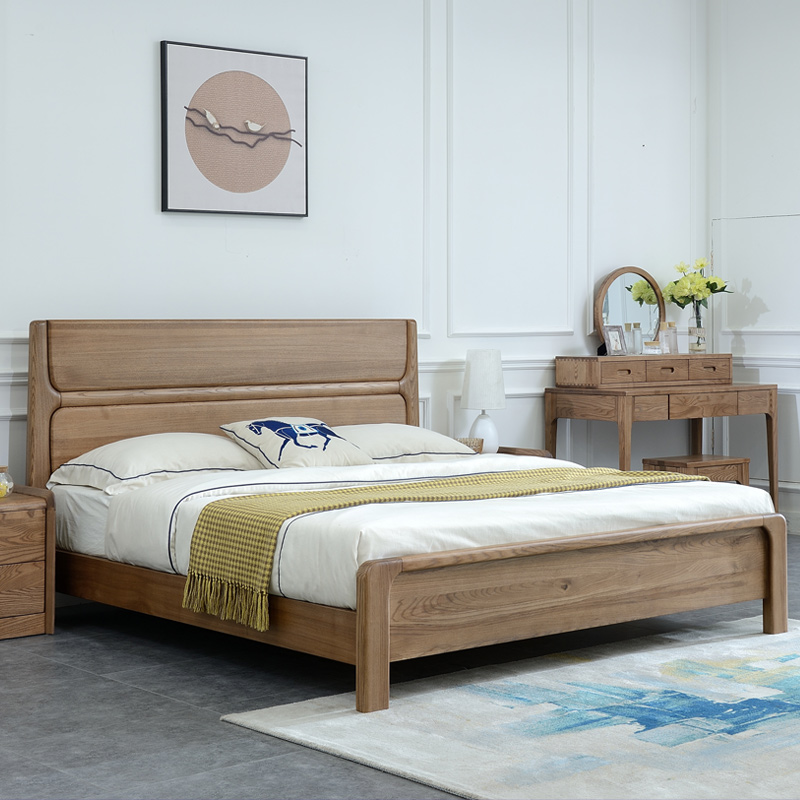 Nordic white wax wood full solid wood bed 1 5 m 1 8 m Double beds High case containing bed minimalist bedroom furniture log