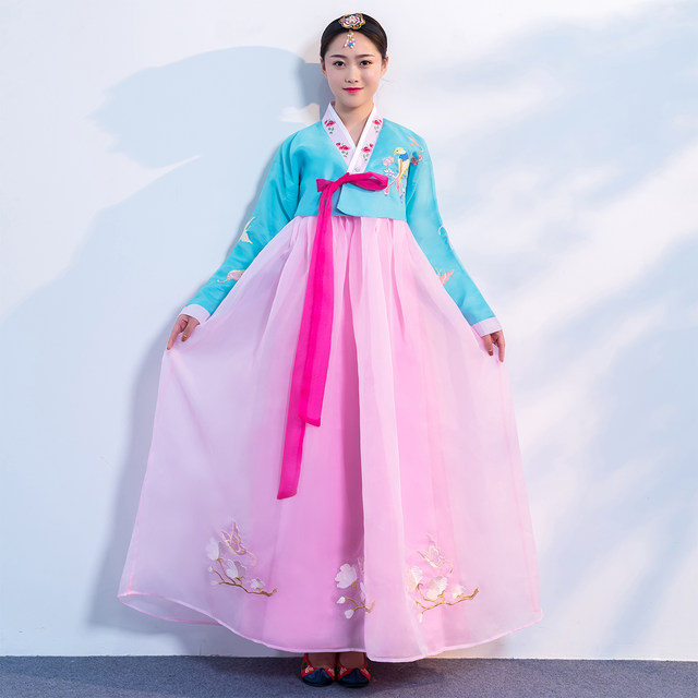 New Korean embroidered flower wedding dress Korean ຊົນ​ເຜົ່າ​ສ່ວນ​ເທິງ​ສິ້ນ​ຍາວ​ຊຸດ Ali dance costume​