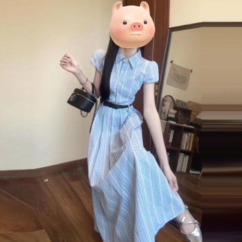 French Blue Striped Shirt Dress for Women
