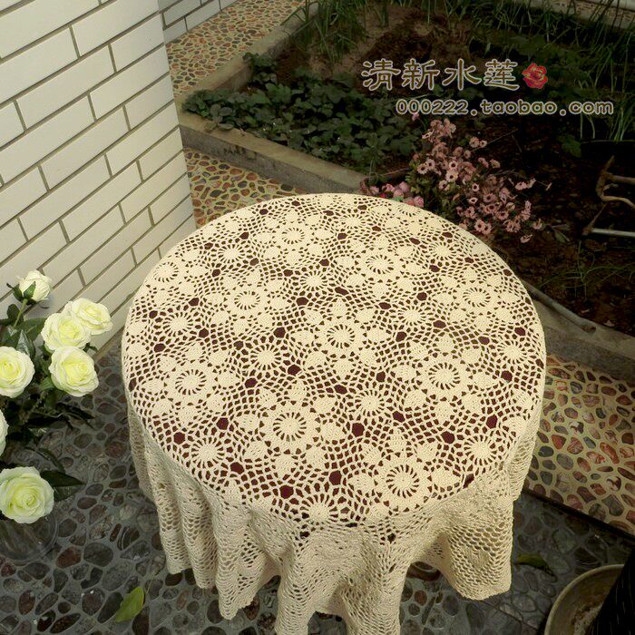 纯手工钩针钩花棉麻线蕾丝镂空编织中美式乡村田园圆形餐桌布正方