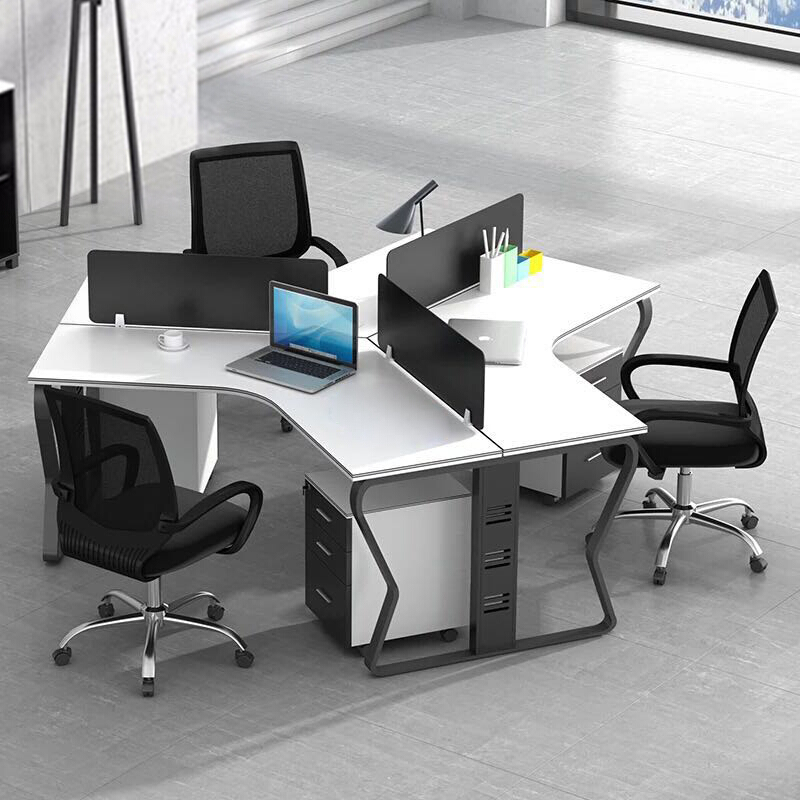 Staff Desk Chair Composition Fashion Brief Modern Company Mobile 3 Persons Position Arc Office Staff Table