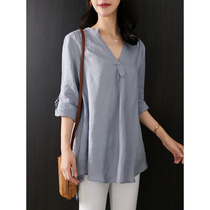 U home white shirt Women autumn thin 2021 New Korean loose slim vneck shirt wear wild