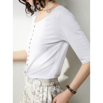 UJIA simple temperament white short sleeve T-shirt female 2021 summer new Korean round neck slim base shirt shirt