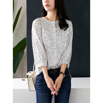 U Home vintage print shirt 2021 autumn new round neck Joker casual loose loose slim seven-point sleeve shirt Women