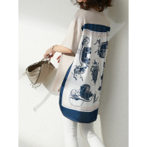 UJIA charm ancient style long short sleeve T-shirt 2021 New loose asymmetric back printed ladies top