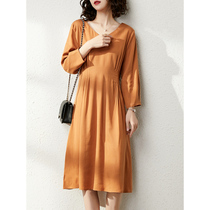 U home long V collar dress female 2021 Autumn New Korean version waist thin temperament A- line dress summer
