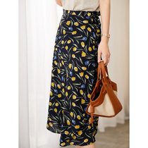 UJIA flower skirt womens long high waist thin 2021 summer new Korean version of A- line dress foreign style big swing skirt