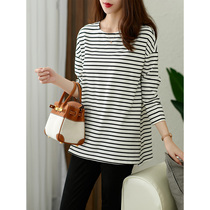 U home long sleeve striped T-shirt female 2021 Autumn New Korean version of loose round neck split base shirt Joker top