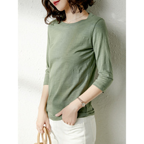 U home seven-point sleeve solid color T-shirt female autumn and winter 2021 New Korean slim slim figure collar base Joker top