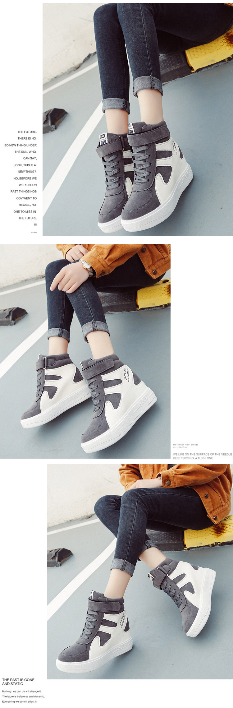 Giày đơn mùa thu đông 2019 giúp giày sinh viên dày hơn bên trong giày thể thao và giải trí chà nhám Velcro giày thể thao nữ cao cổ màu đen