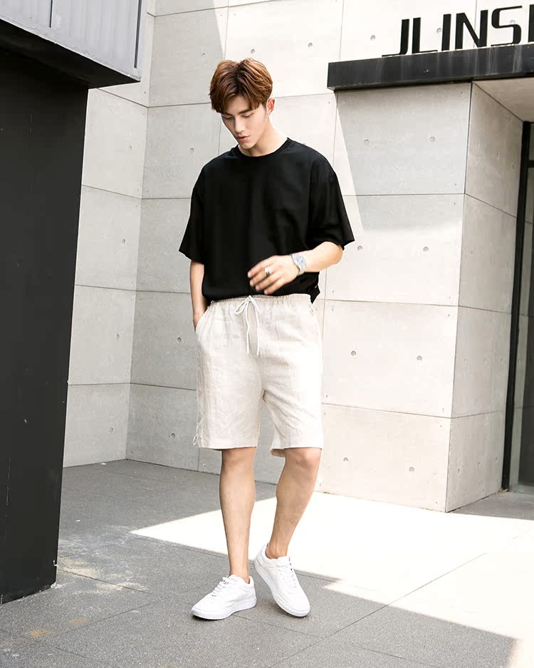 Xu hướng PY nam mùa hè nam thanh niên nam quần nam vải lanh nguyên chất quần short mỏng năm quần nam * quần jean ống rộng nam