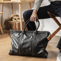 European And European Plant Tannic Leather Mens Handbag Shoulder Satchel Travel Bag Genuine Leather Travel Bag Short Trip Big Capacity Luggage Bag