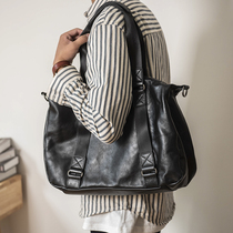 European and American genuine leather mens bag travel with tannic cow leather handbag single shoulder inclined satchel bag Han version Large-capacity full leather backpack
