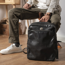 Genuine Leather Backpack Mens Fashion Business Double Shoulder Bag Headlayer Bull Leather Large Capacity Male Style Bag Travel Bag Computer Backpack