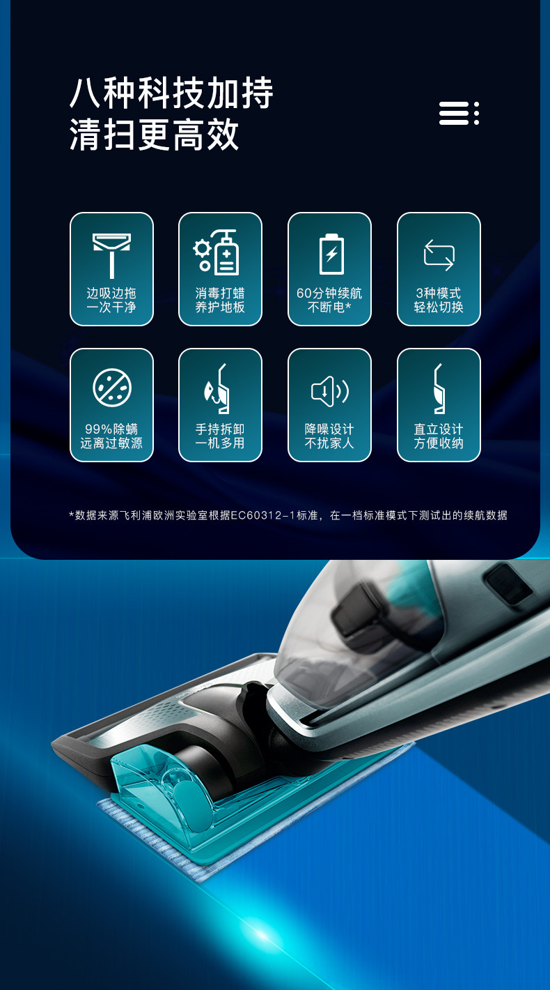飞利浦吸 吸尘湿拖一体 无线手持吸尘器 60分钟续航 图2