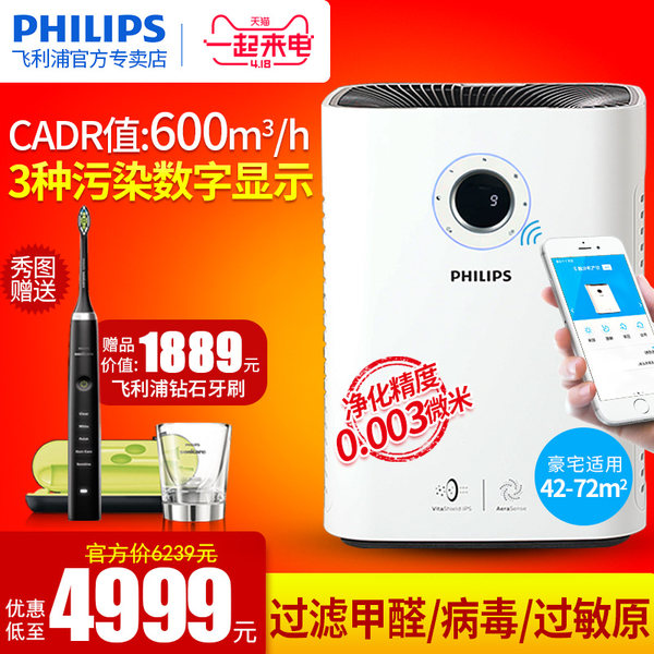 Philips 飞利浦 AC5660 微护盾技术 防过敏 家用空气净化器 天猫优惠券折后¥3999包邮史低(¥4999-1000)秀图送Philips钻石牙刷1套 Philips 飞利浦 AC5660 微护盾技术 防过敏 家用空气净化器 天猫优惠券折后¥3999包邮史低(¥4999-1000)秀图送Philips钻石牙刷1套