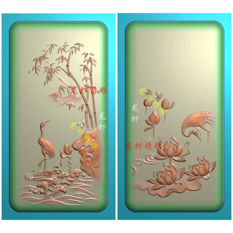 Jade carving landscape crane lotus bamboo double-sided brand JDP format fine carving pond lotus dragonfly double-sided brand 111