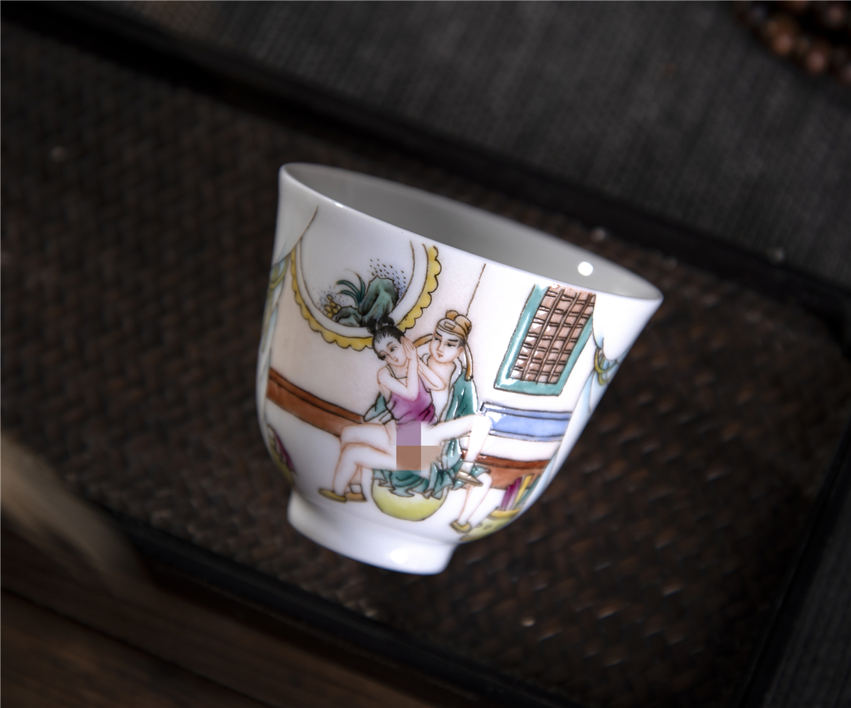 Jingdezhen Ceramic direct sowing room Enamel Color Hand-painted Pink Figure Flowers God Cup Spring Plot Palace Teacup Tea Drinking Cup