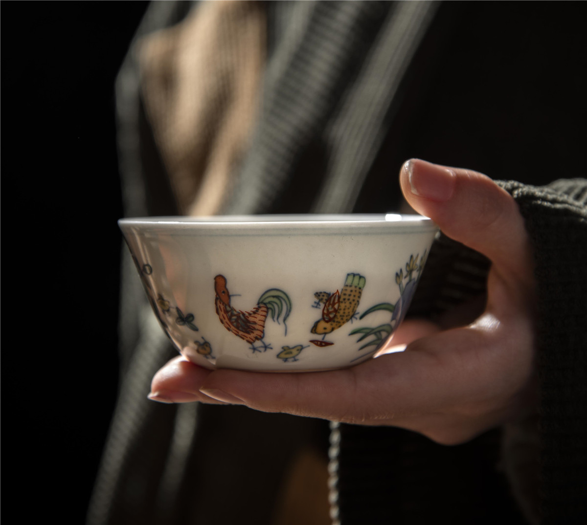 Reengraving Auction Chicken Cylinder Cup Bucket Color Green Flowers Add Colorful Rooster Cup Thin foetus Tea Tea With Tea Drinking Cup