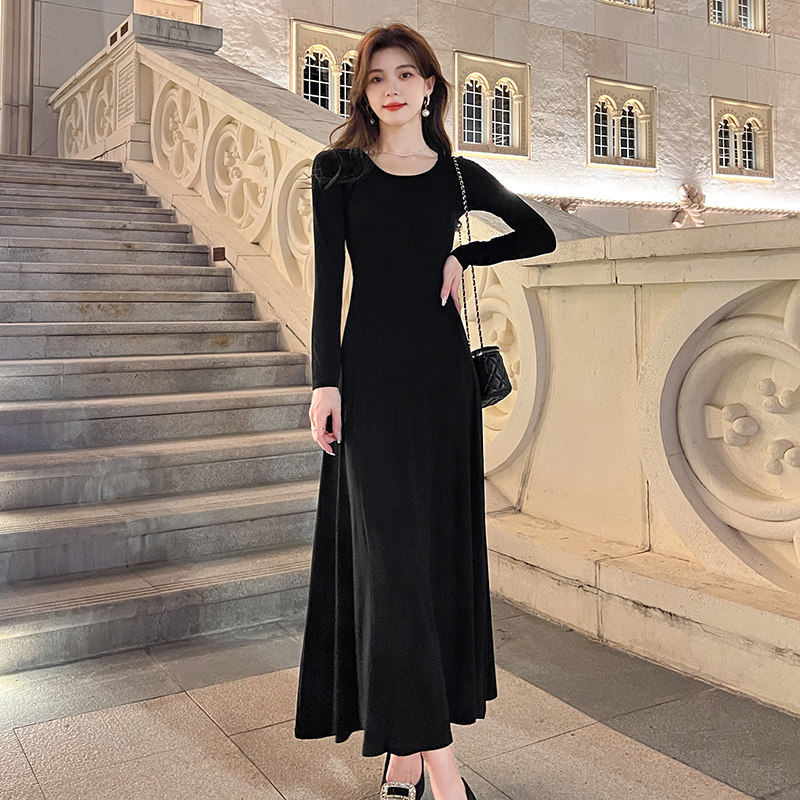 Drapey, Slimming, Thickened Modal Cotton Long-Sleeve Dress for Women, 2026 Autumn and Winter, Hepburn Style Inner Layer Base Long Dress Drapey, Slimming, Thickened Modal Cotton Long-Sleeve Dress for Women, 2026 Autumn and Winter, Hepburn Style Inner Layer Base Long Dress
