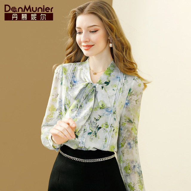 Dan Munier commuter fashion printed long-sleeved shirt 2024 spring new women's temperament versatile casual top