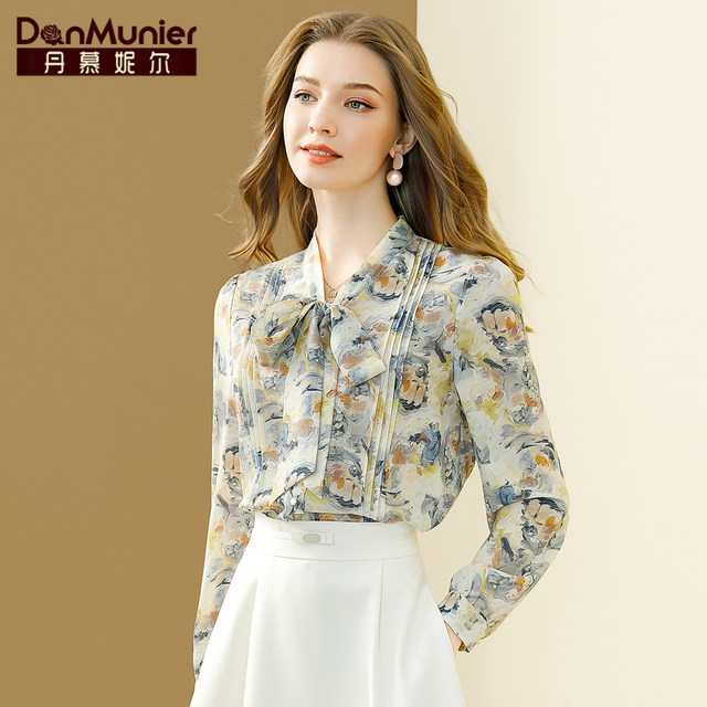 Dan Munier French print high-end shirt women's design niche 2024 spring new temperament top