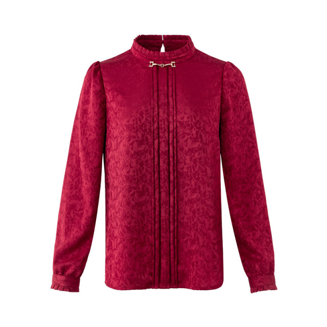 Dan Munier French jacquard red top women's high-end 2024 spring new stand-up collar temperament long-sleeved shirt