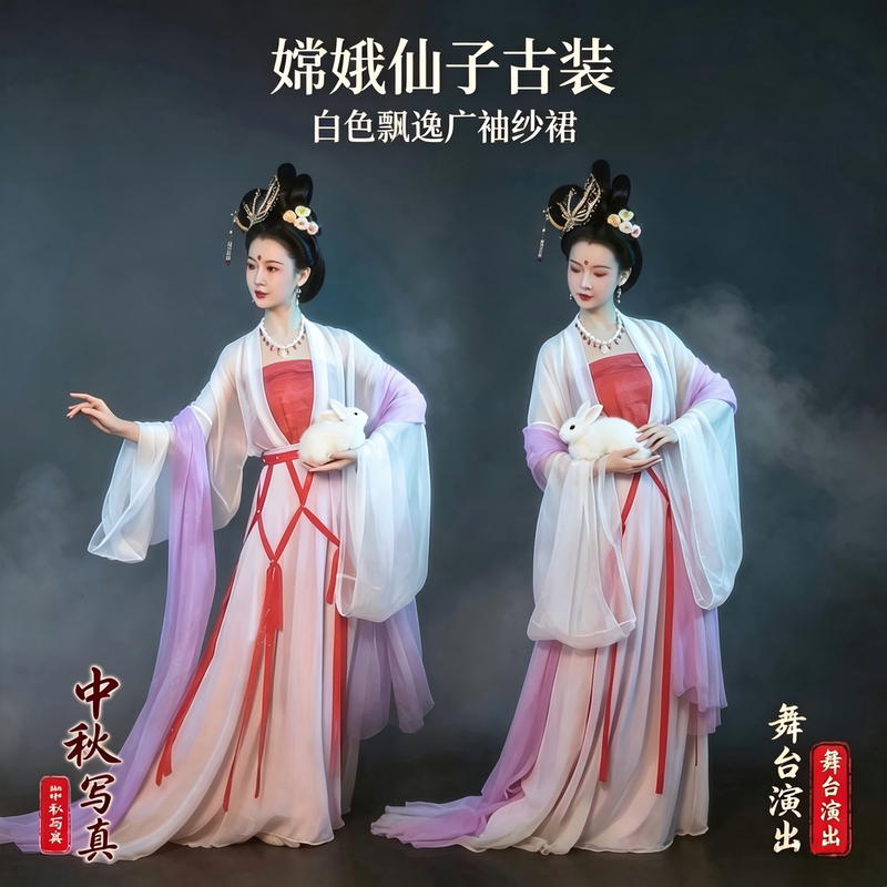 86 Version of Journey to the West, Chang'E Fairy's Same Style Ancient Costume, Mid-Autumn Stage Dance Performance Outfit, Wide-Sleeved Red Tube Top Hanfu 86 Version of Journey to the West, Chang'E Fairy's Same Style Ancient Costume, Mid-Autumn Stage Dance Performance Outfit, Wide-Sleeved Red Tube Top Hanfu