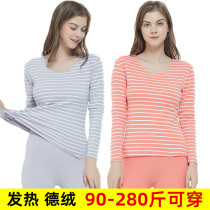 Big Code Duvet Warm Lingerie Plus Fattening Up 200 catty mm Loose Stripes Plus Suede Beating Bottom Long Sleeve Autumn Clothes Woman