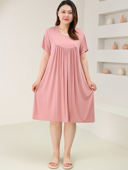超肥特大码300斤睡裙女夏季莫代尔短袖加肥加大胖mm睡衣休闲纯色
