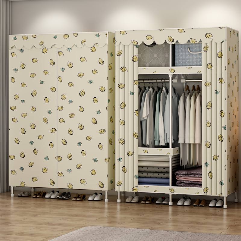 Wardrobe simple cloth wardrobe home bedroom assembly steel pipe bold reinforcement full steel frame storage wardrobe for rental room