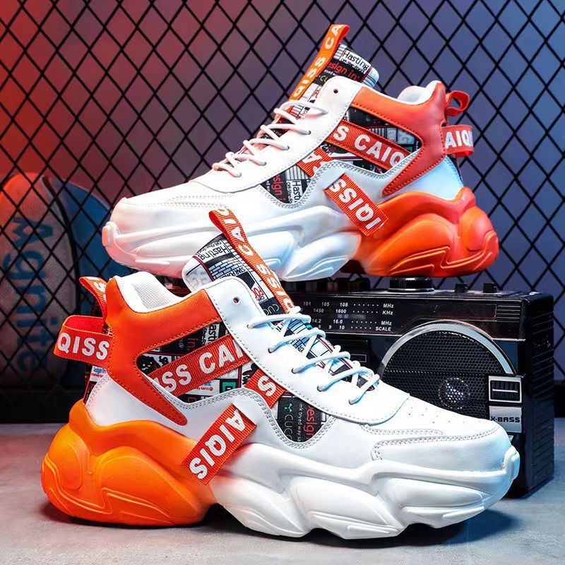 Autumn New Men's Shoes, Middle School Students' Basketball Sports Running Shoes, Youth Casual High-Top Thick-Soled Dad Shoes