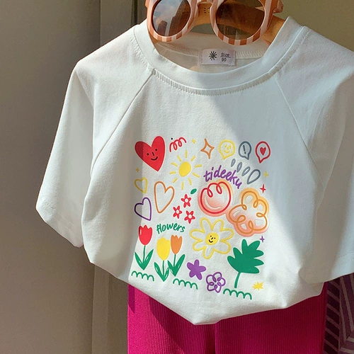 Детская летняя хлопковая эластичная тонкая футболка