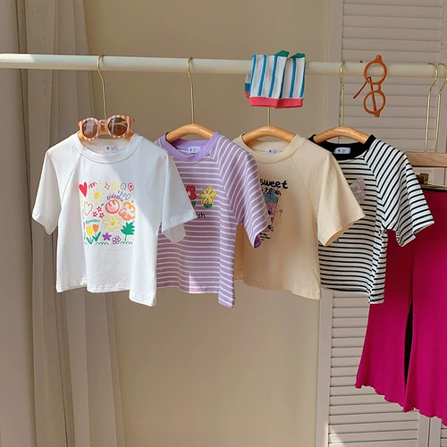 Детская летняя хлопковая эластичная тонкая футболка