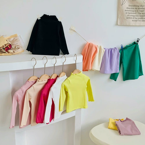 Детская приятная телу демисезонная хлопковая цветная футболка, высокий воротник