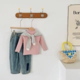 Детская приятная телу демисезонная хлопковая цветная футболка, высокий воротник