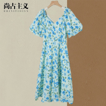 Shangguist 2022 Summer New Broken Flowers dress Dress Bubble Cuff A-word for long collection waist display slim temperament summer