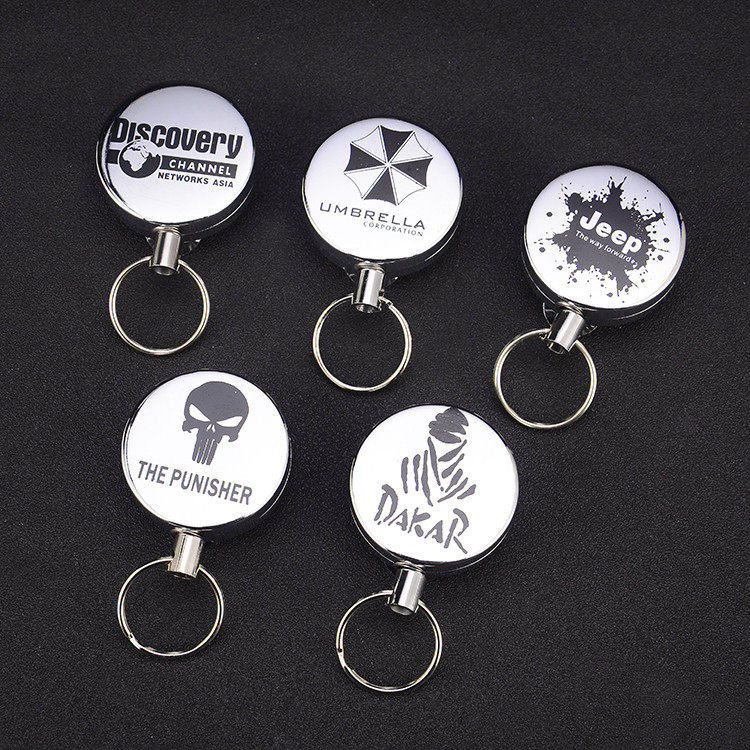 Work card High elastic telescopic steel wire rope Sub-key ring ring anti-loss stretch and shrink hanging buckle Automatic easy pull buckle