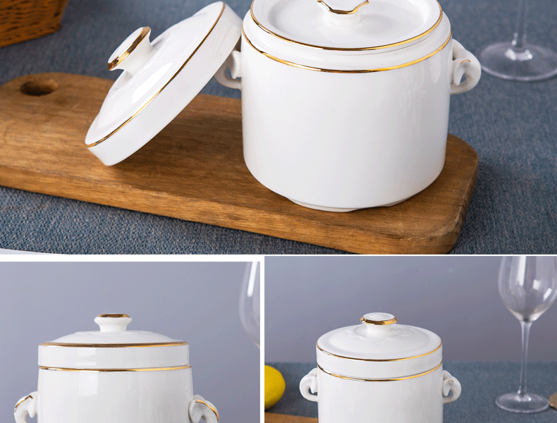 Jingdezhen porcelain cup water stew stew ceramic pictographic pure white paint double size in clay pot soup pot soup bowl bird 's nest