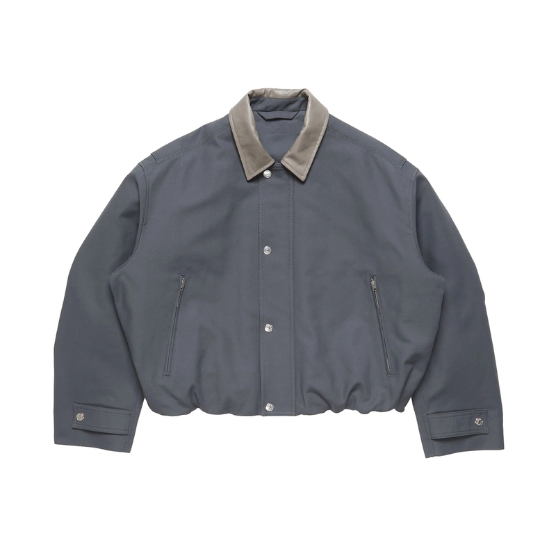 Trendmaybe "Barn Style" Short Wide-Fit Leather Collar Bomber Jacket Workwear Trucker Jacket Coat